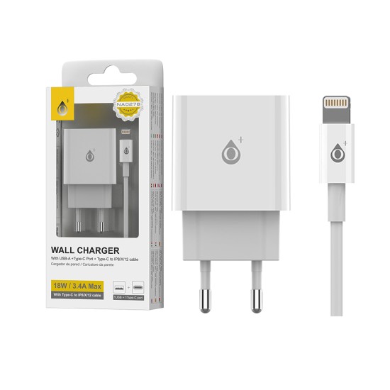 Carregador de Parede EU OnePlus EU NA0278 com 1 Porta USB+1 Tipo C e cabo Tipo C para Relâmpago QC 3.0+PD(18W) Branco Carregador de Parede EU OnePlus EU NA0278 com 1 Porta USB+1 Tipo C e cabo Tipo C para Relâmpago QC 3.0+PD(18W) Branco